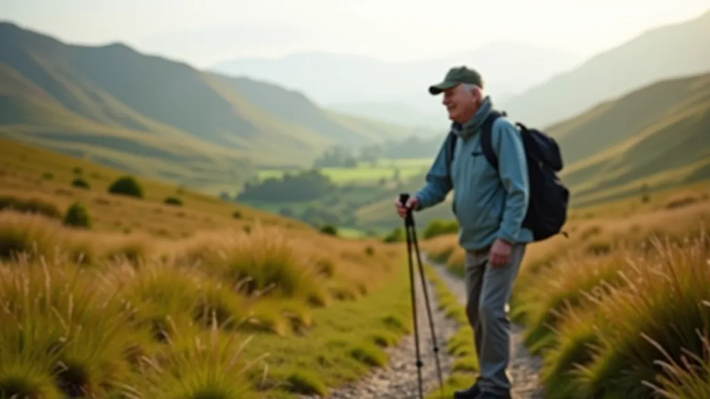 Mature person wearing comfortable walking attire on outdoor trail