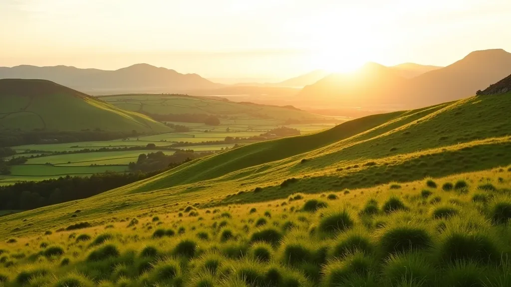 Beautiful scenic view of the Irish countryside with rolling hills and natural landscape